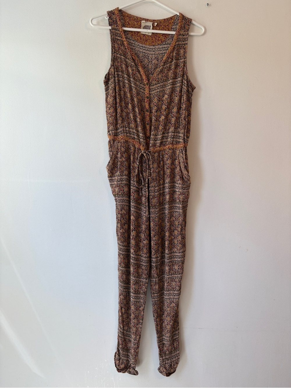 Anthropologie Lilka Danie Boho Print Jumpsuit Sleeveless Tie Waist Rayon Small - Picture 2 of 9
